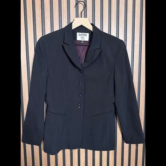 Kasper ASL Blazer 6 Petite Womens Black Suit Jacket Poly Pockets - Picture 1 of 8